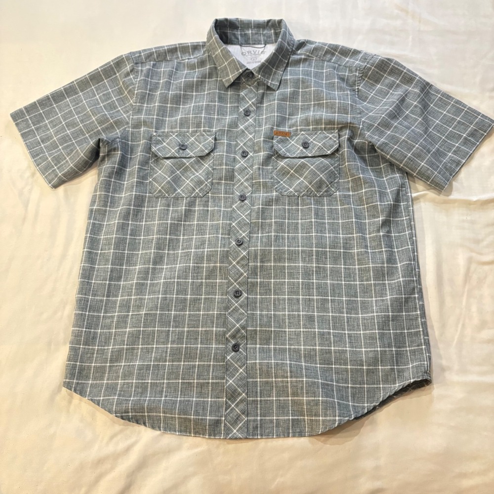 ORVIS Men's Short Sleeve Plaid Button Up Shirt Gray White Size L Casual